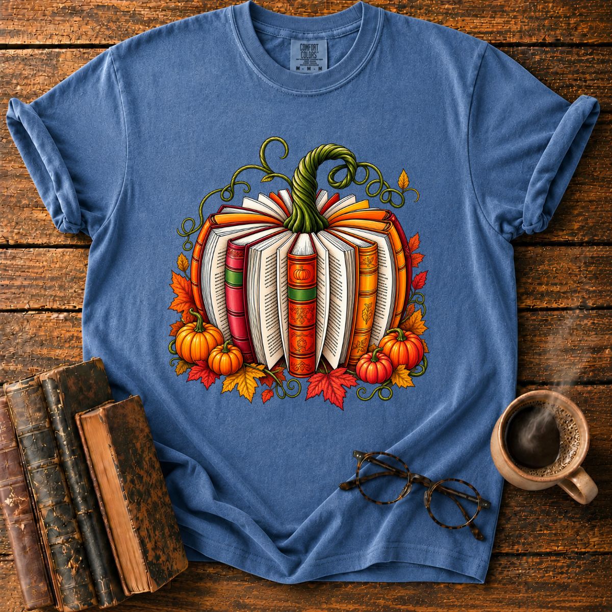 Whimsical Autumn Book Pumpkin T-Shirt