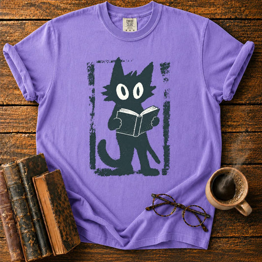 Vintage Cat Reading Screen Print T-Shirt