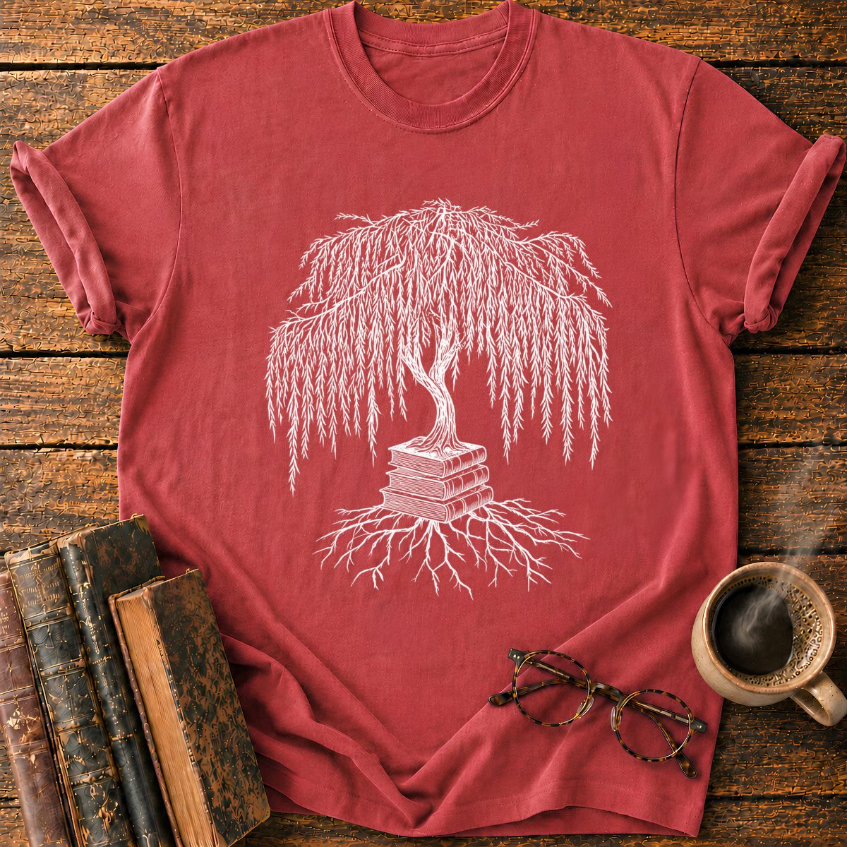 Weeping Willow Growing from Books T-Shirt