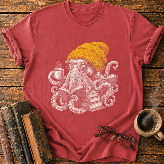 Octopus with Coffee and Books T-Shirt