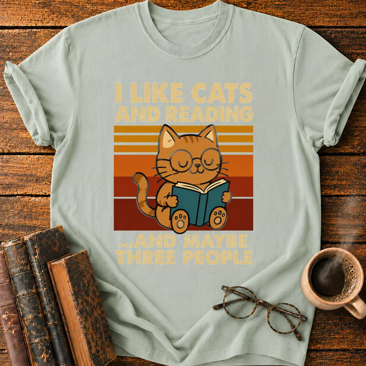 Retro Cat Reading T-Shirt