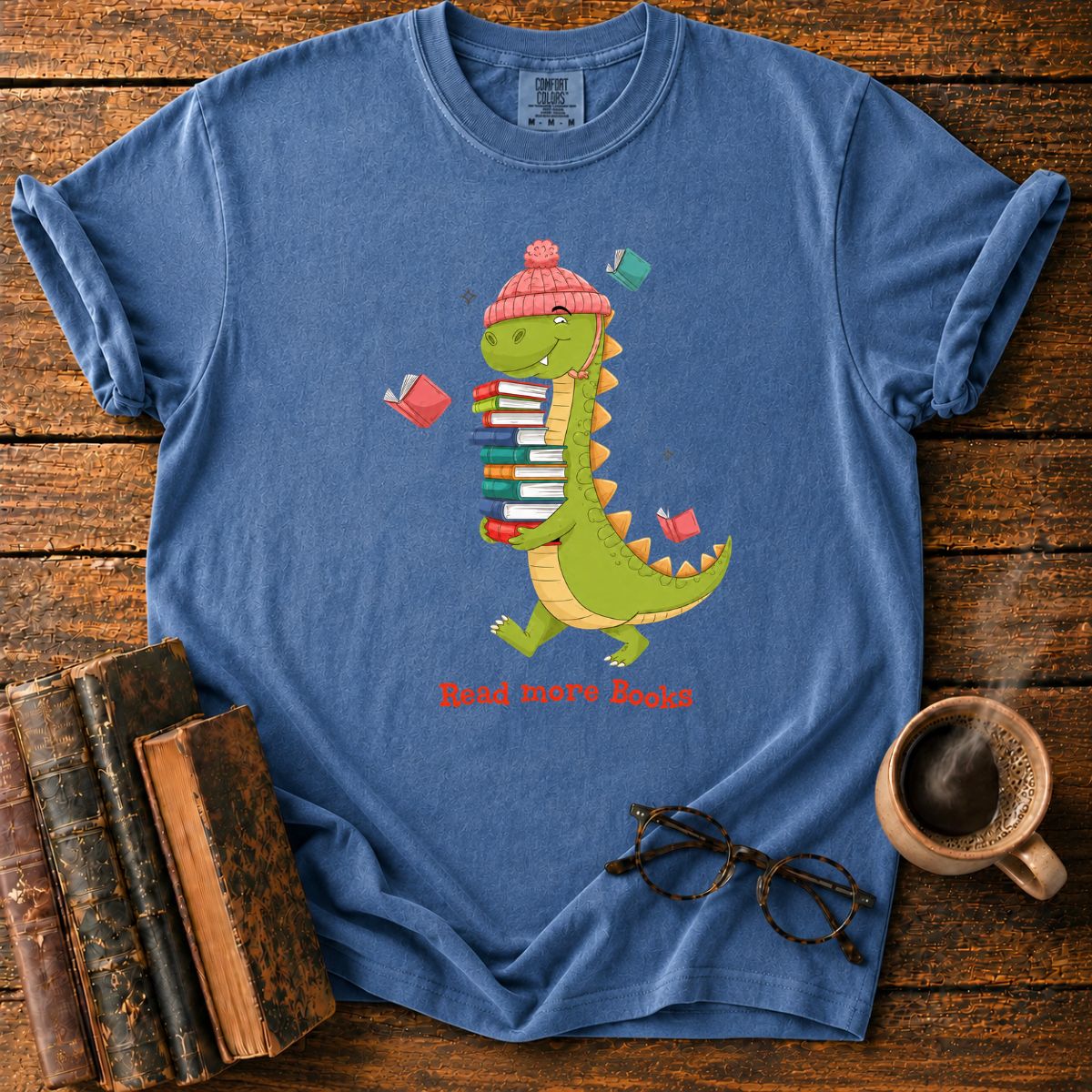 Dinosaur With Books T-Shirt