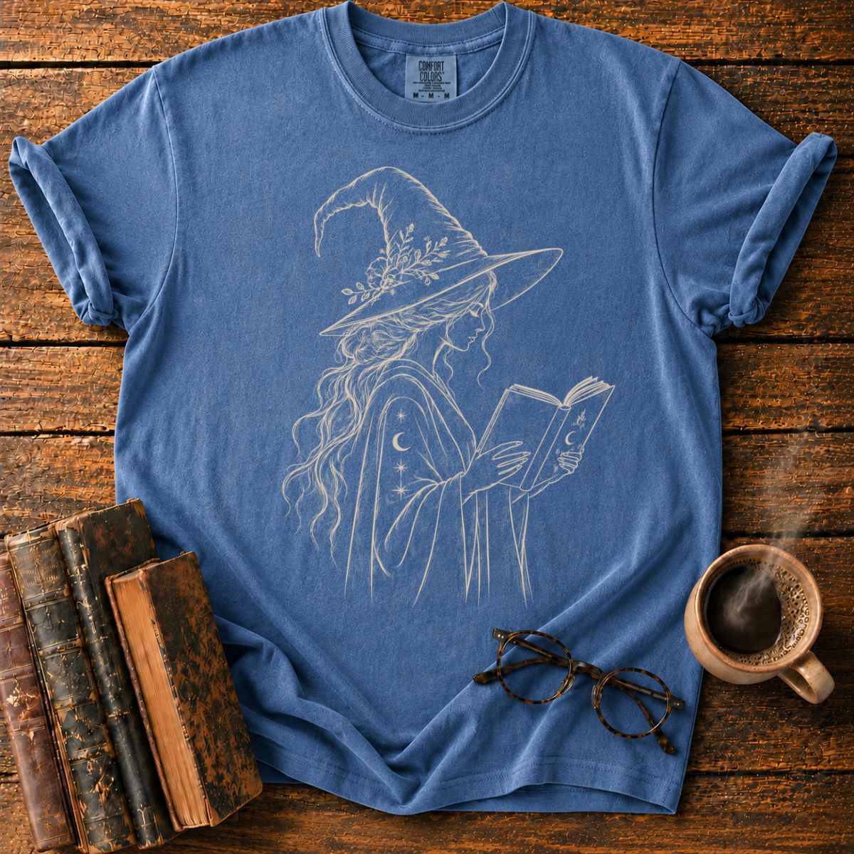 Mystical Witch Reading Under Starlight T-Shirt