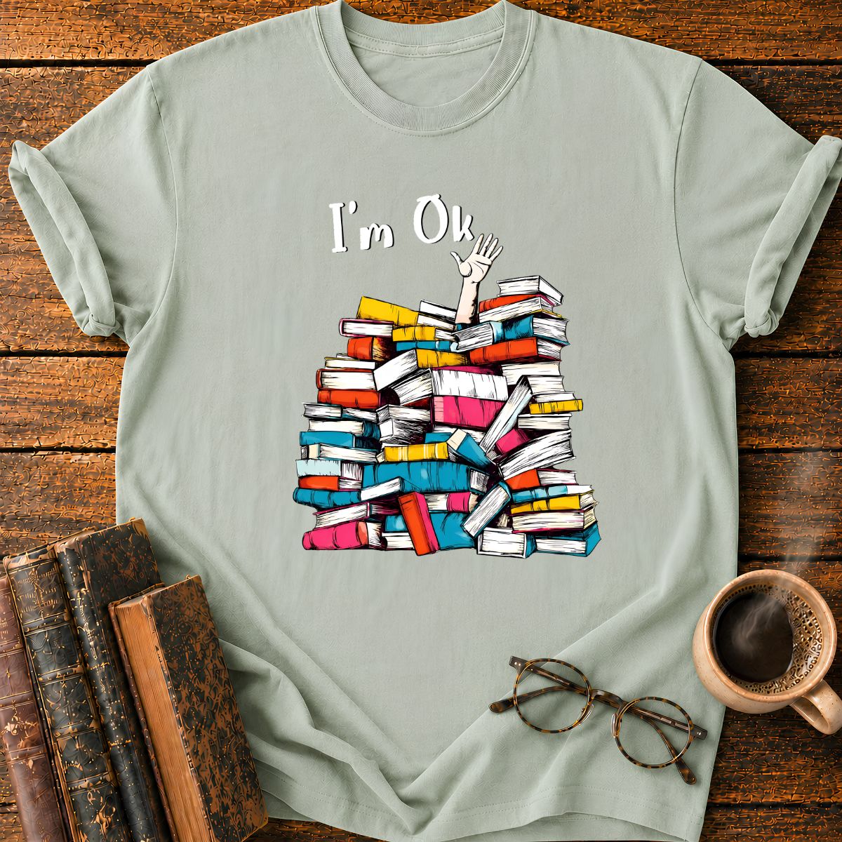 Book Pile With A Raised Hand T-Shirt