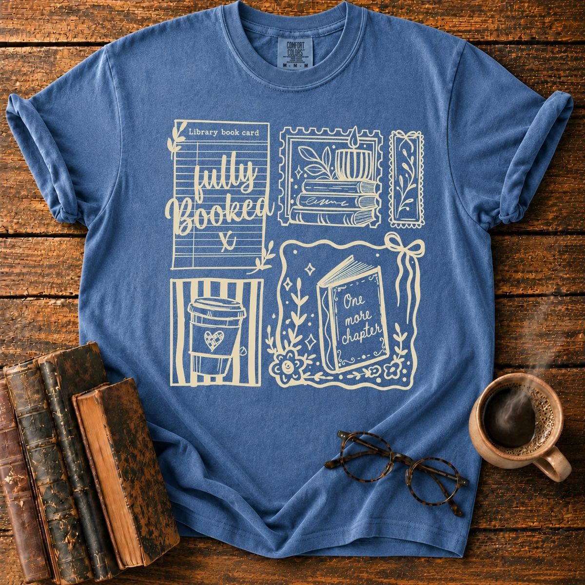 Cozy Bookish Sticker Collage T-Shirt