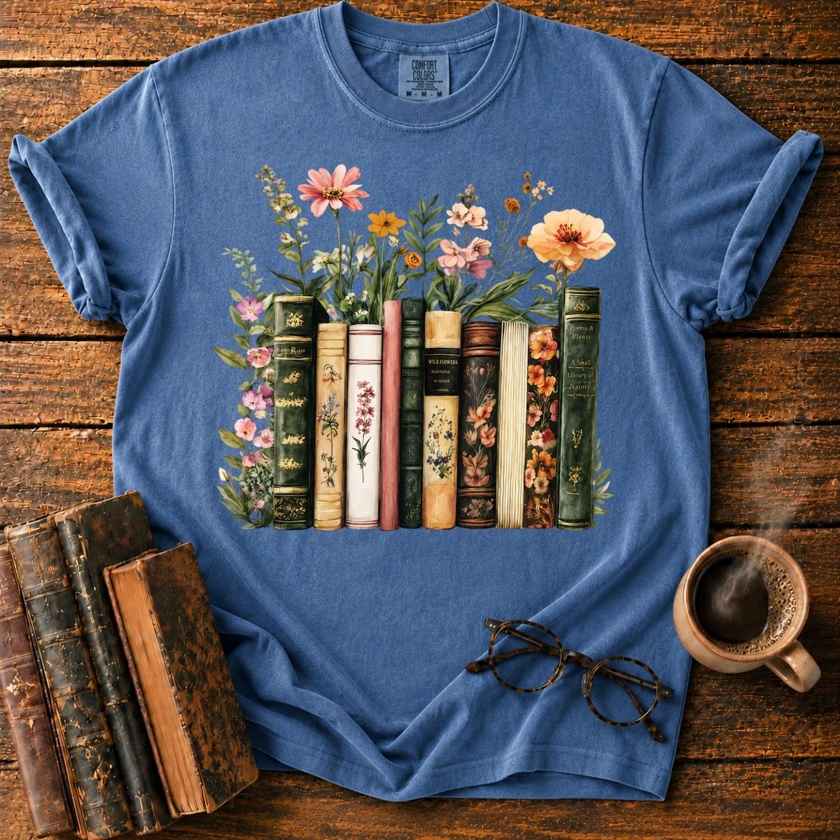 Vintage Books with Wildflowers T-Shirt