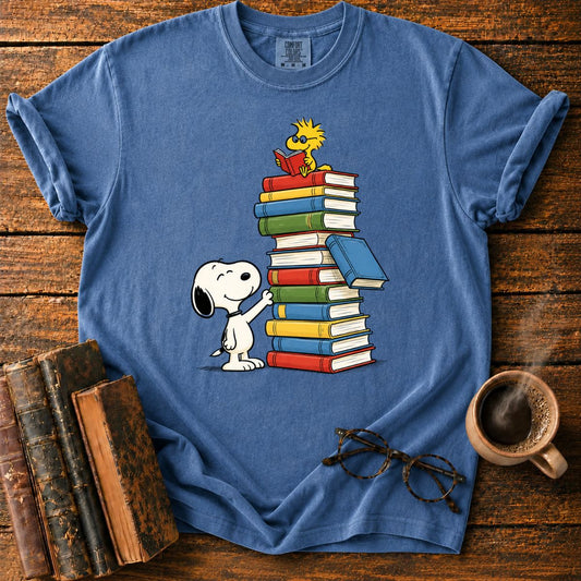 Snoopy and Woodstock’s Book Tower T-Shirt