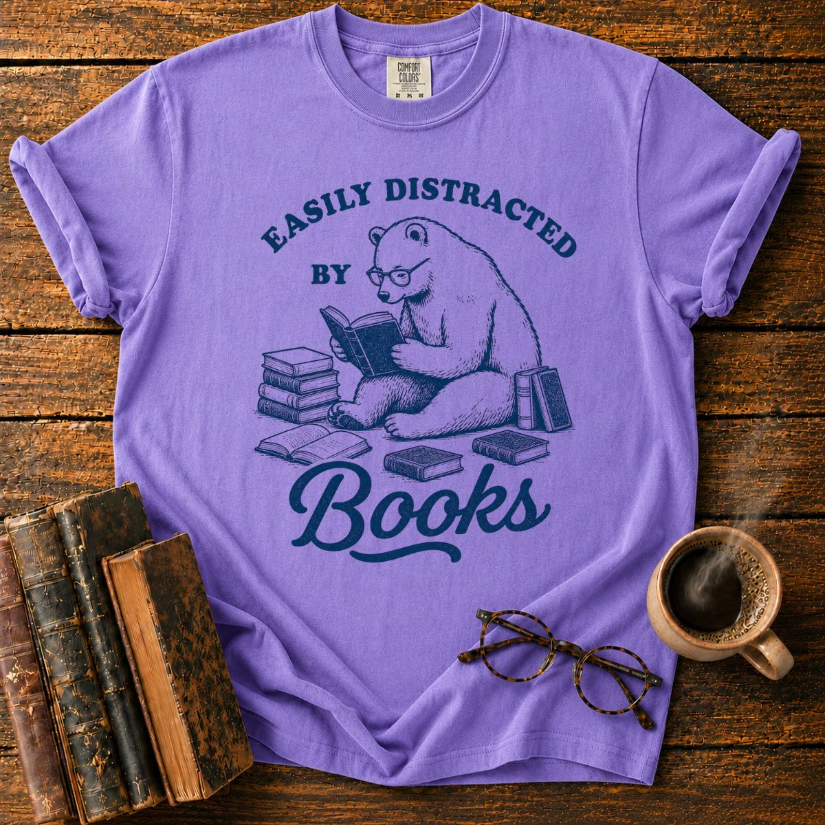 Easily Distracted by Books Bear T-Shirt