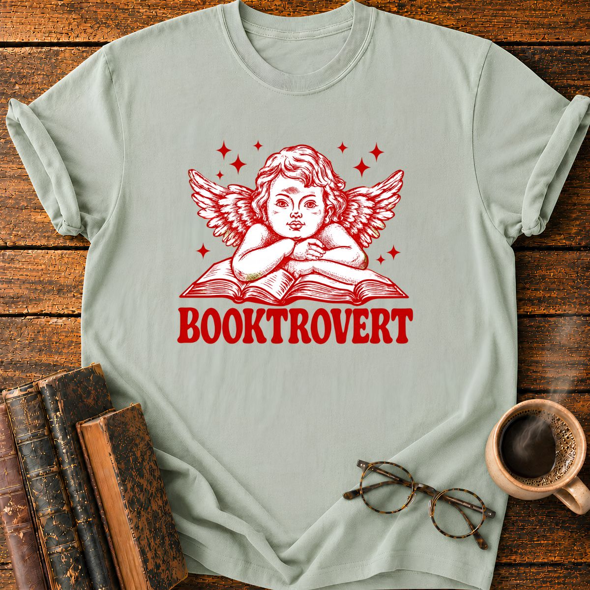 Bookish Cherub on Vintage Wings T-Shirt