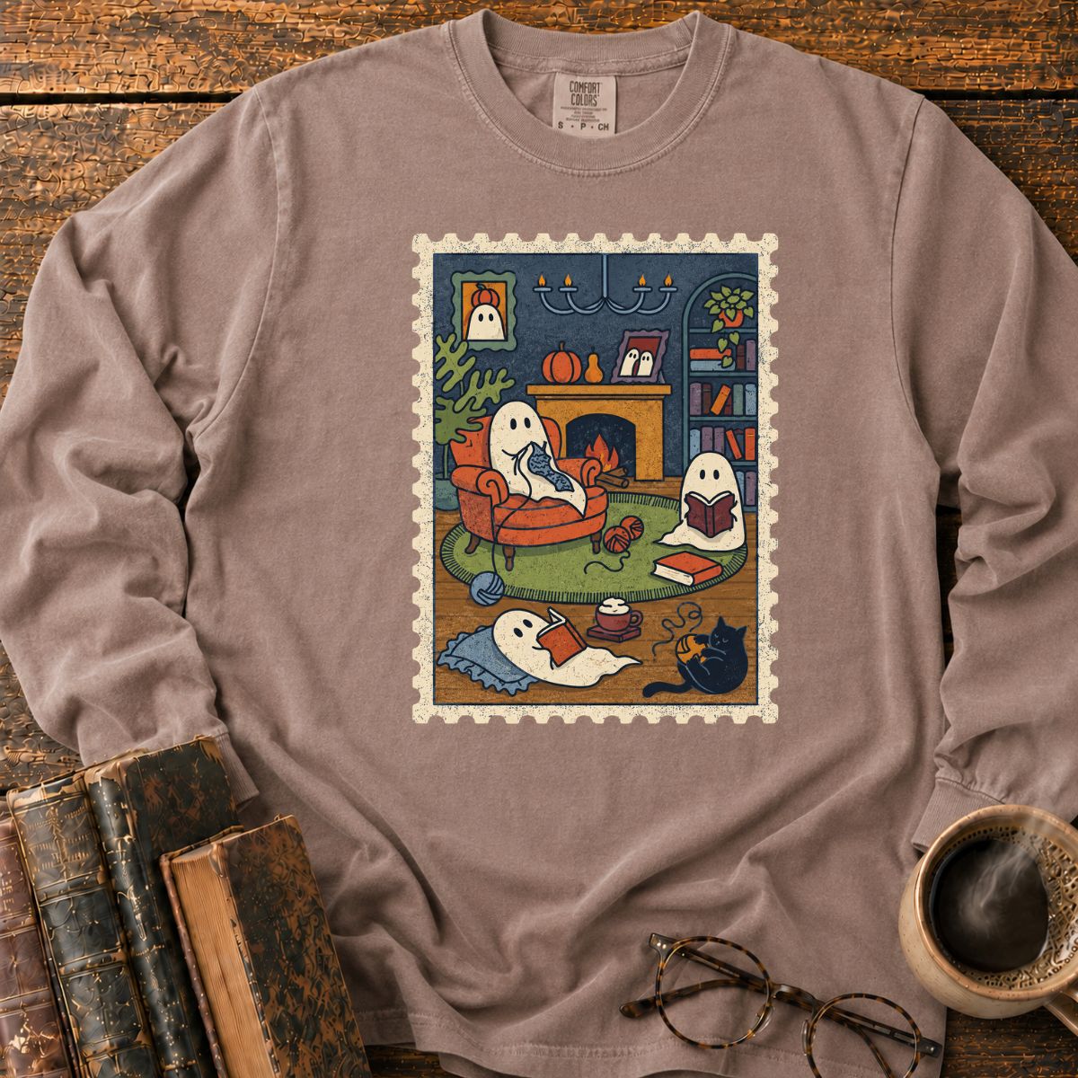 Cozy Ghosts Library LS T-Shirt