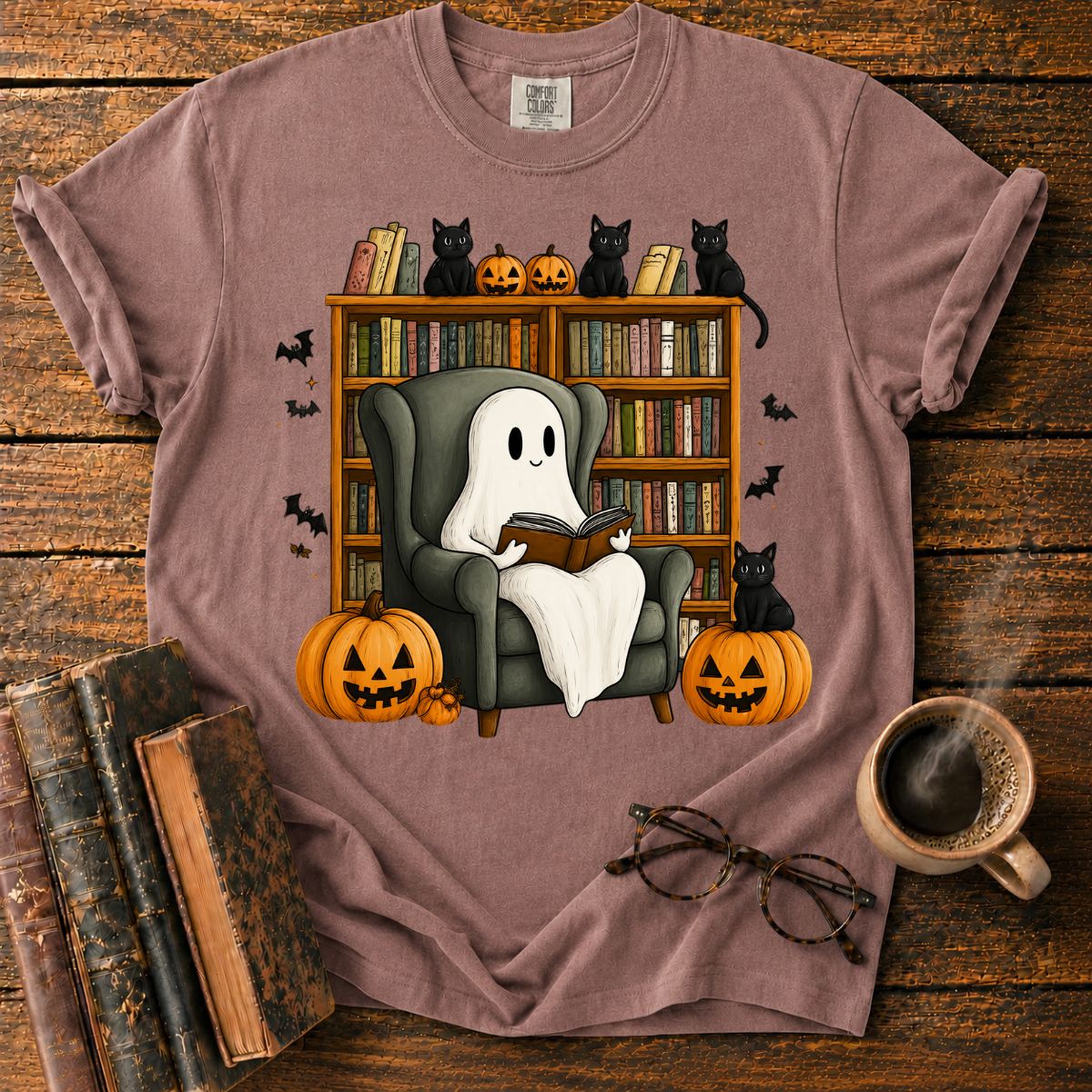 Reading Ghost Library Halloween T-Shirt
