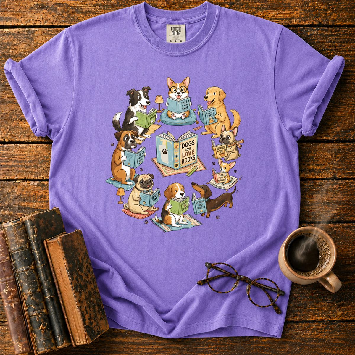 Cozy Dogs in a Reading Circle T-Shirt