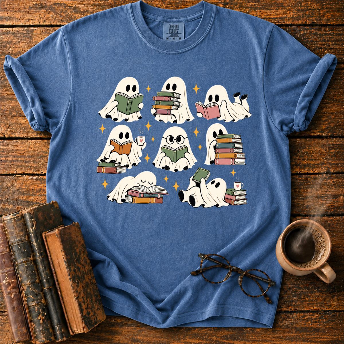 Cozy Ghosts Reading Books T-Shirt