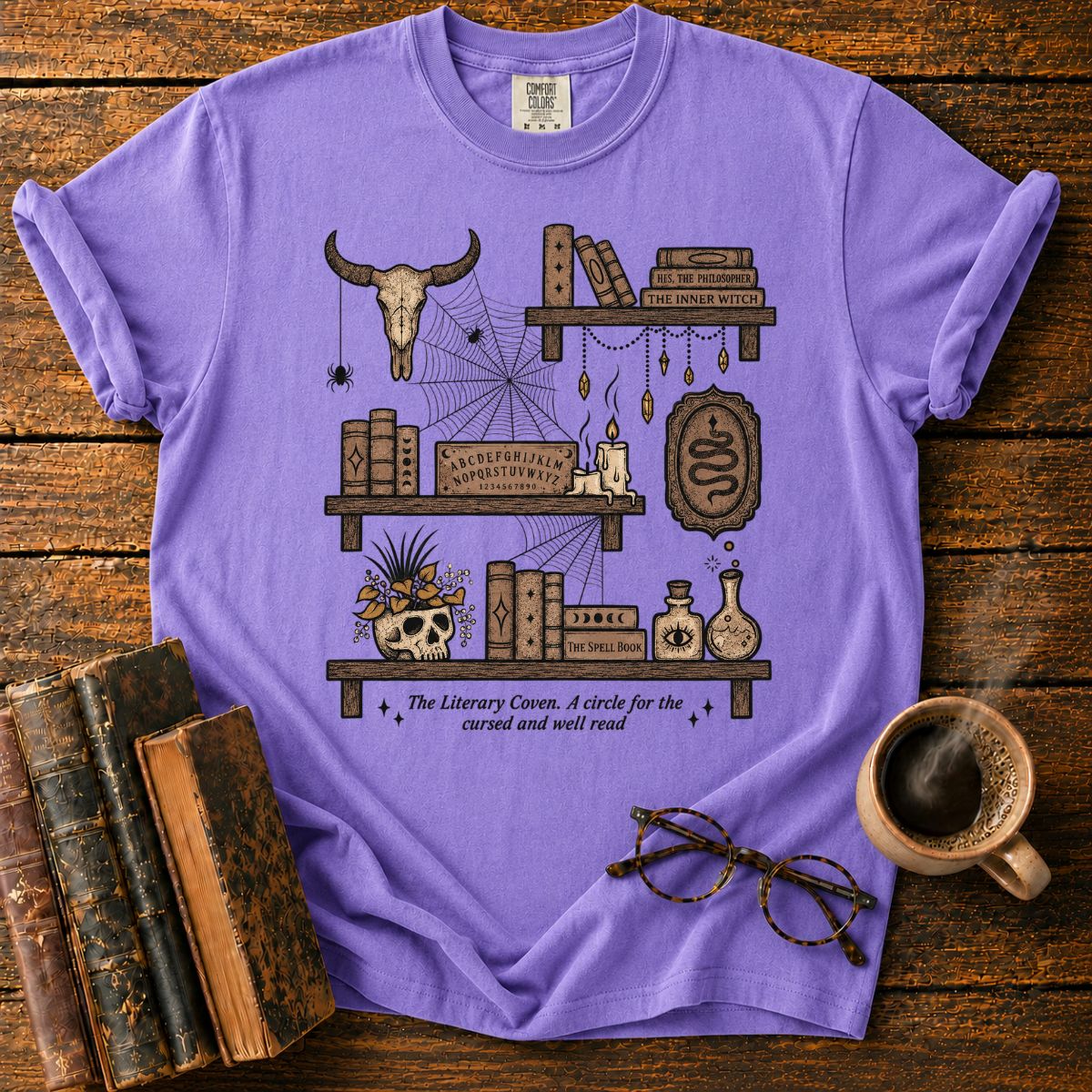 The Literary Coven Witchy Bookshelf T-Shirt
