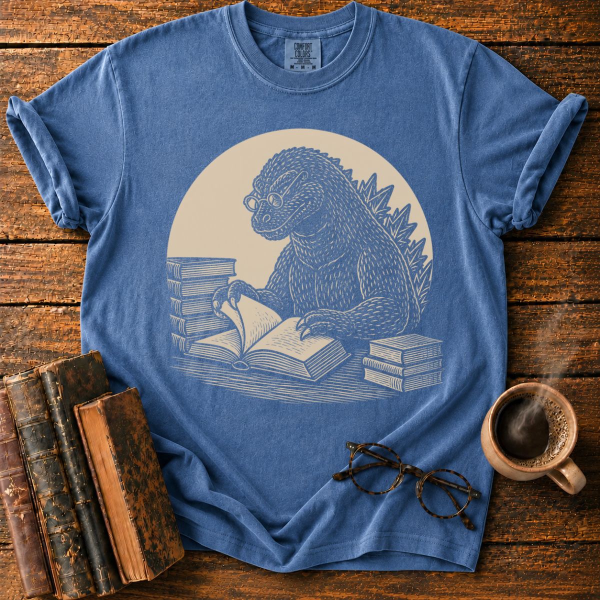 Scholarly Kaiju Reading Book T-Shirt