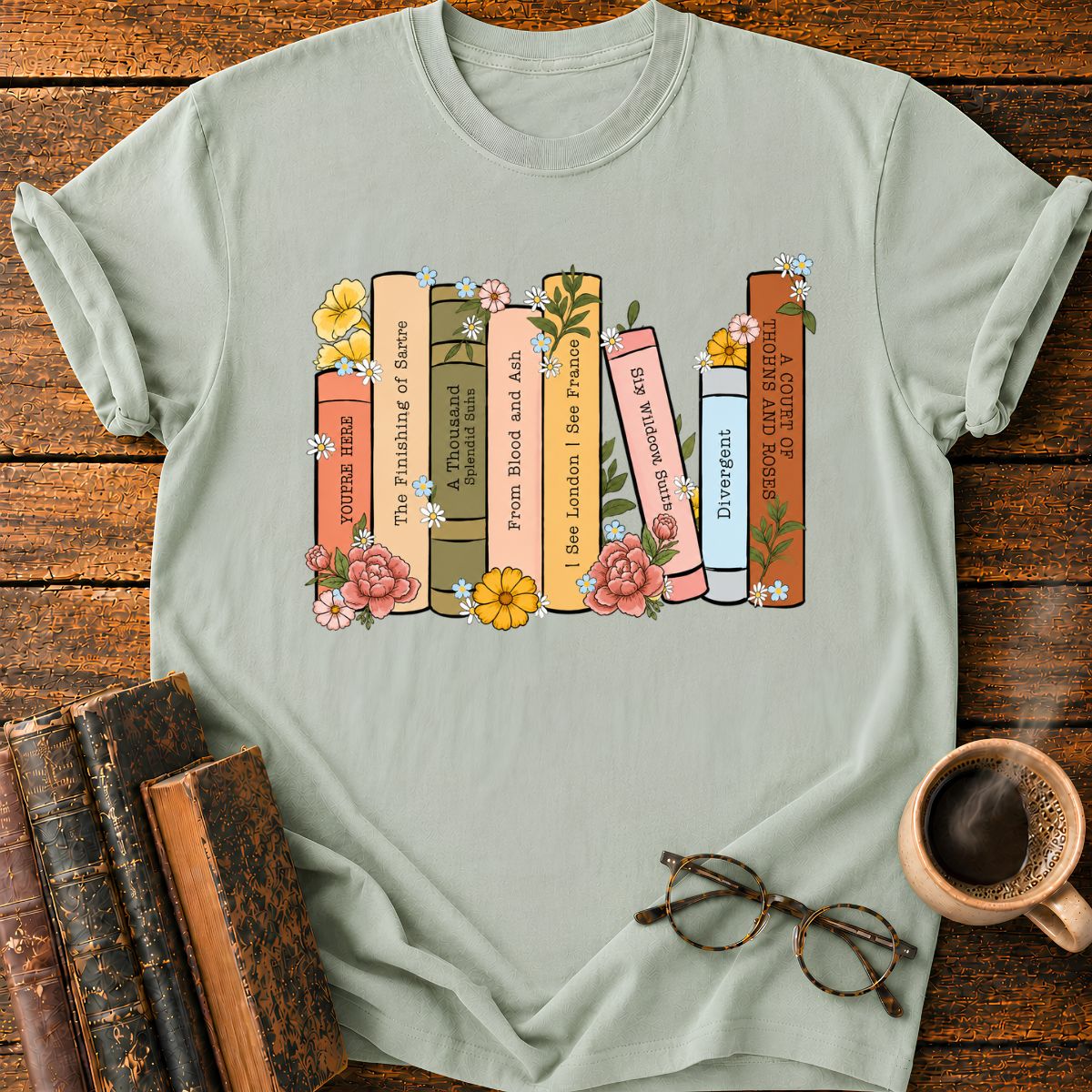Floral Book Spines in Bloom T-Shirt