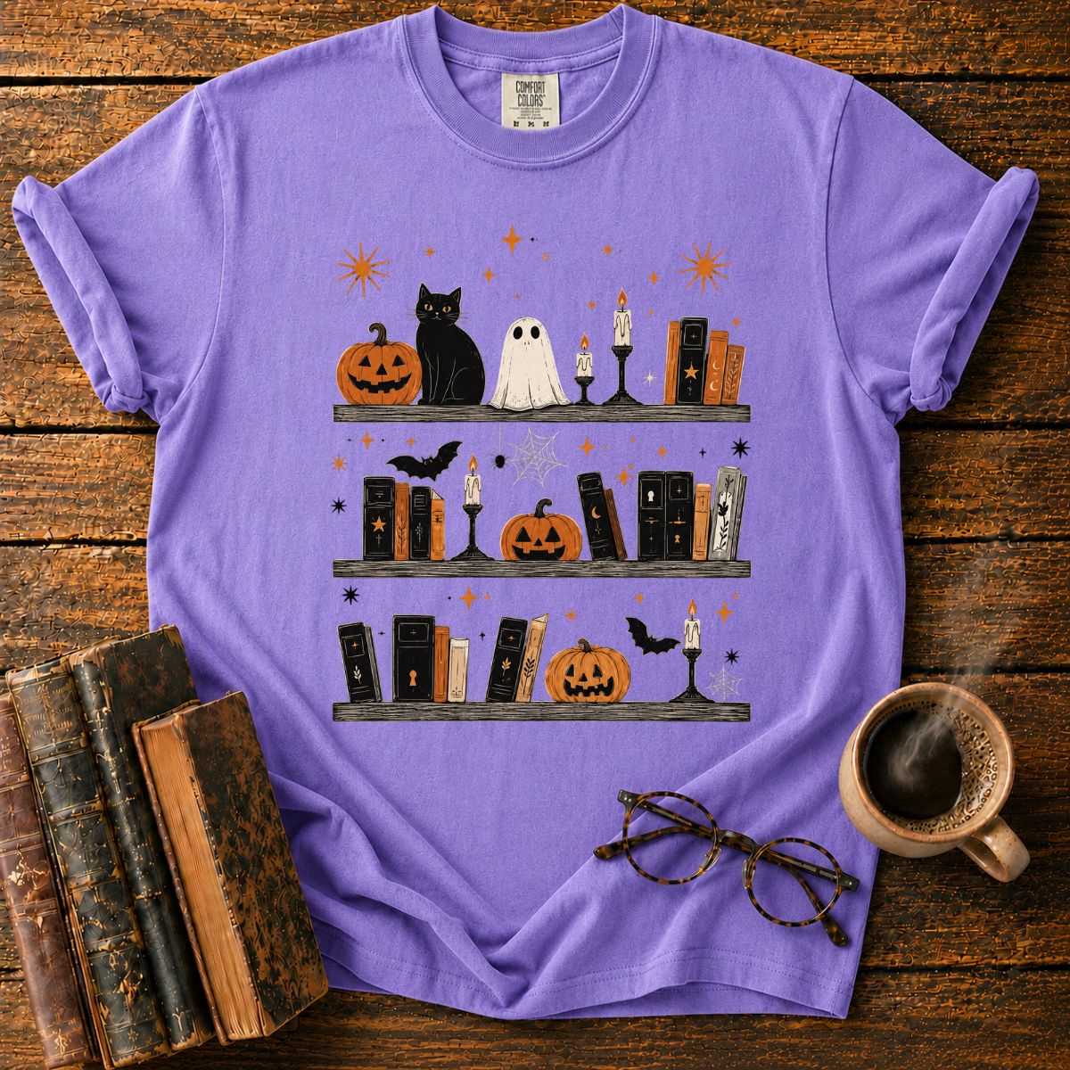 Spooky Halloween Bookshelf Display T-Shirt