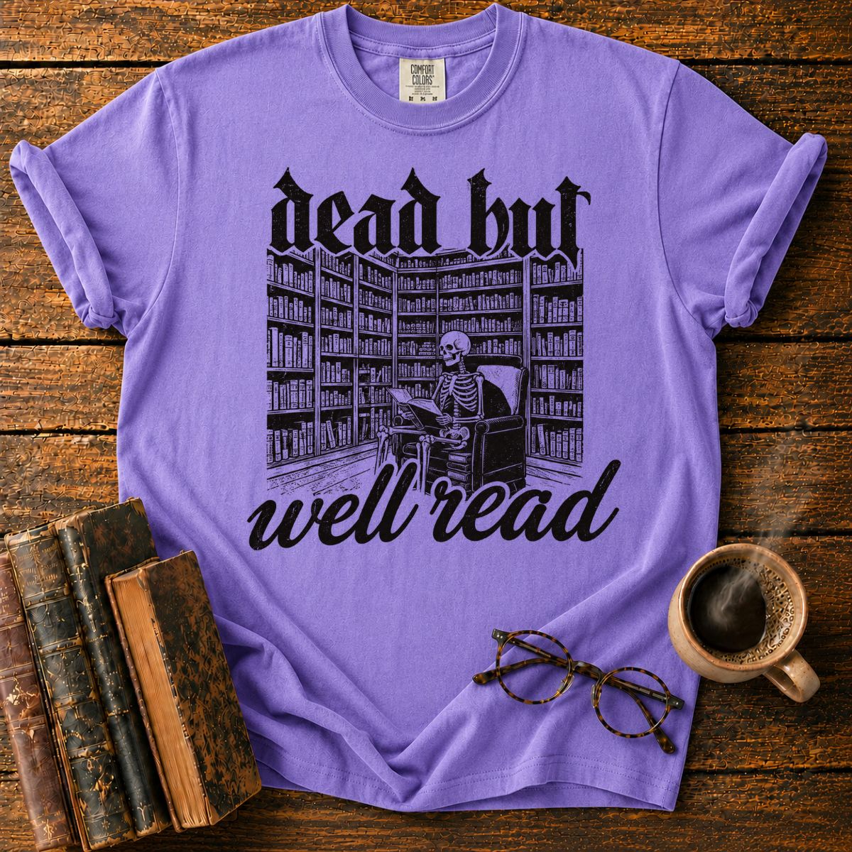 Dead But Well Read Skeleton Library T-Shirt