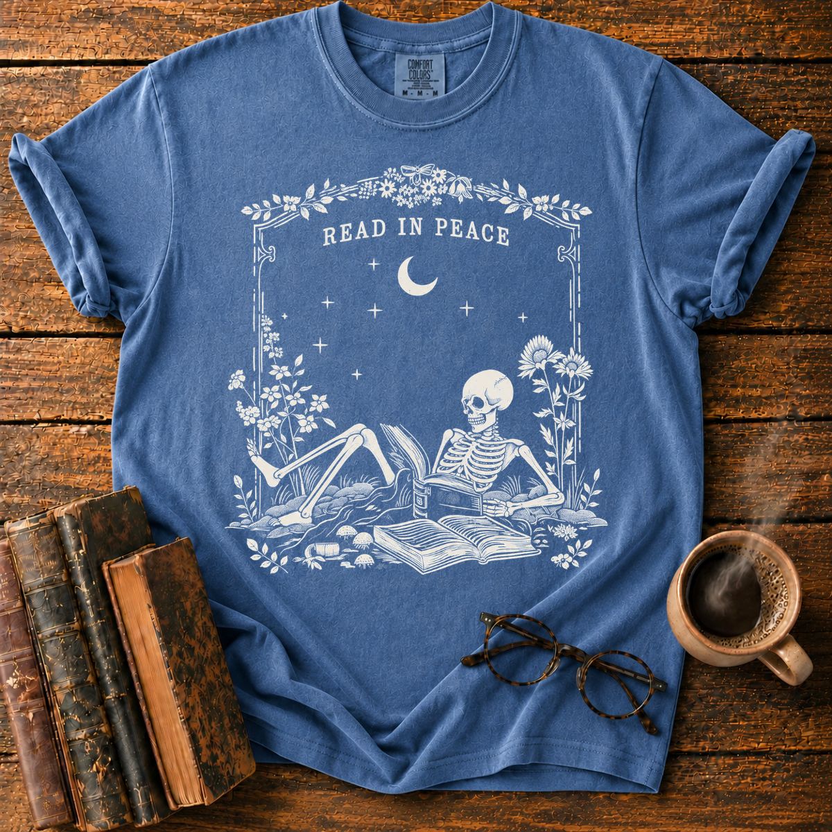 Read in Peace Floral Skeleton T-Shirt