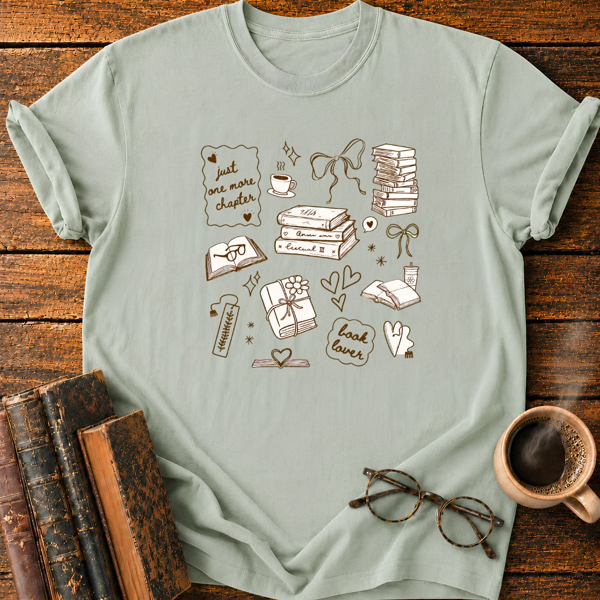 Bookish Doodle Collage in Warm T-Shirt