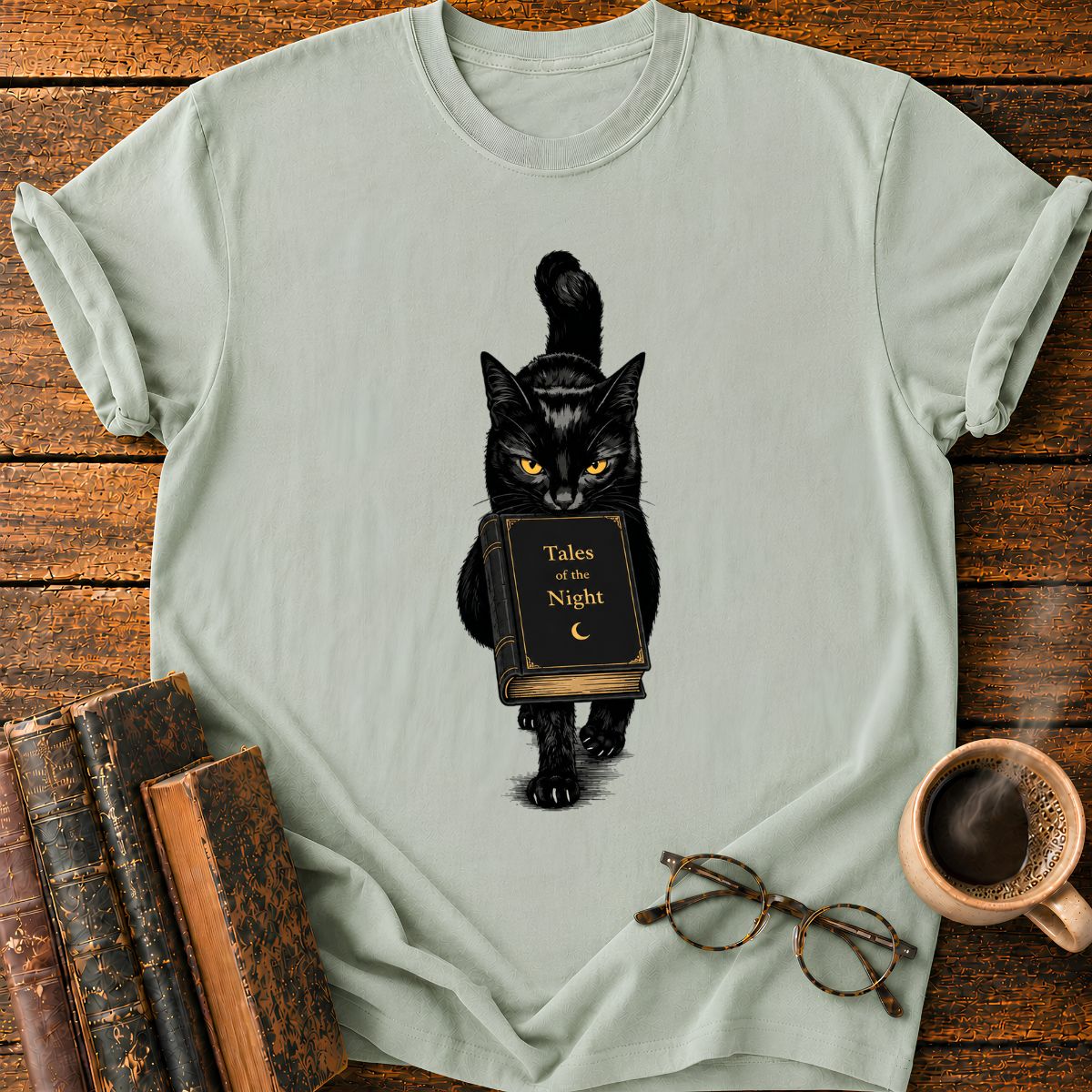 Black Cat With A Book T-Shirt