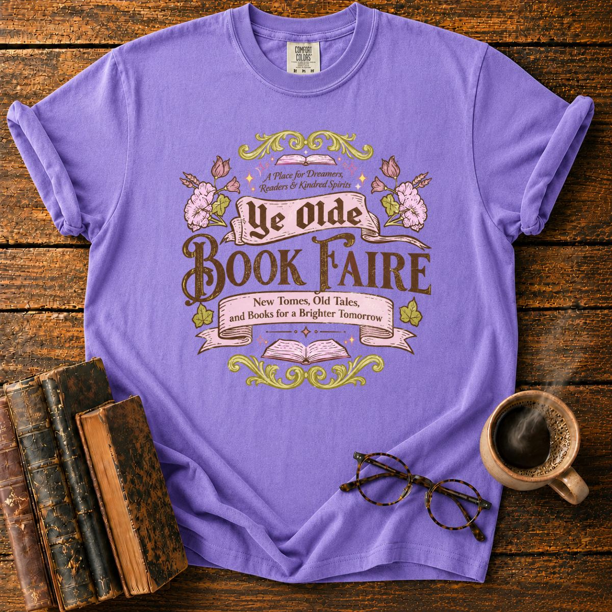 Ye Olde Book Faire Vintage Bookish T-Shirt