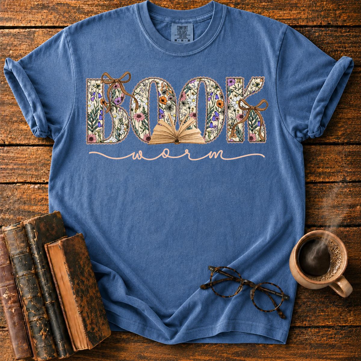 Floral Bookworm Typography T-Shirt