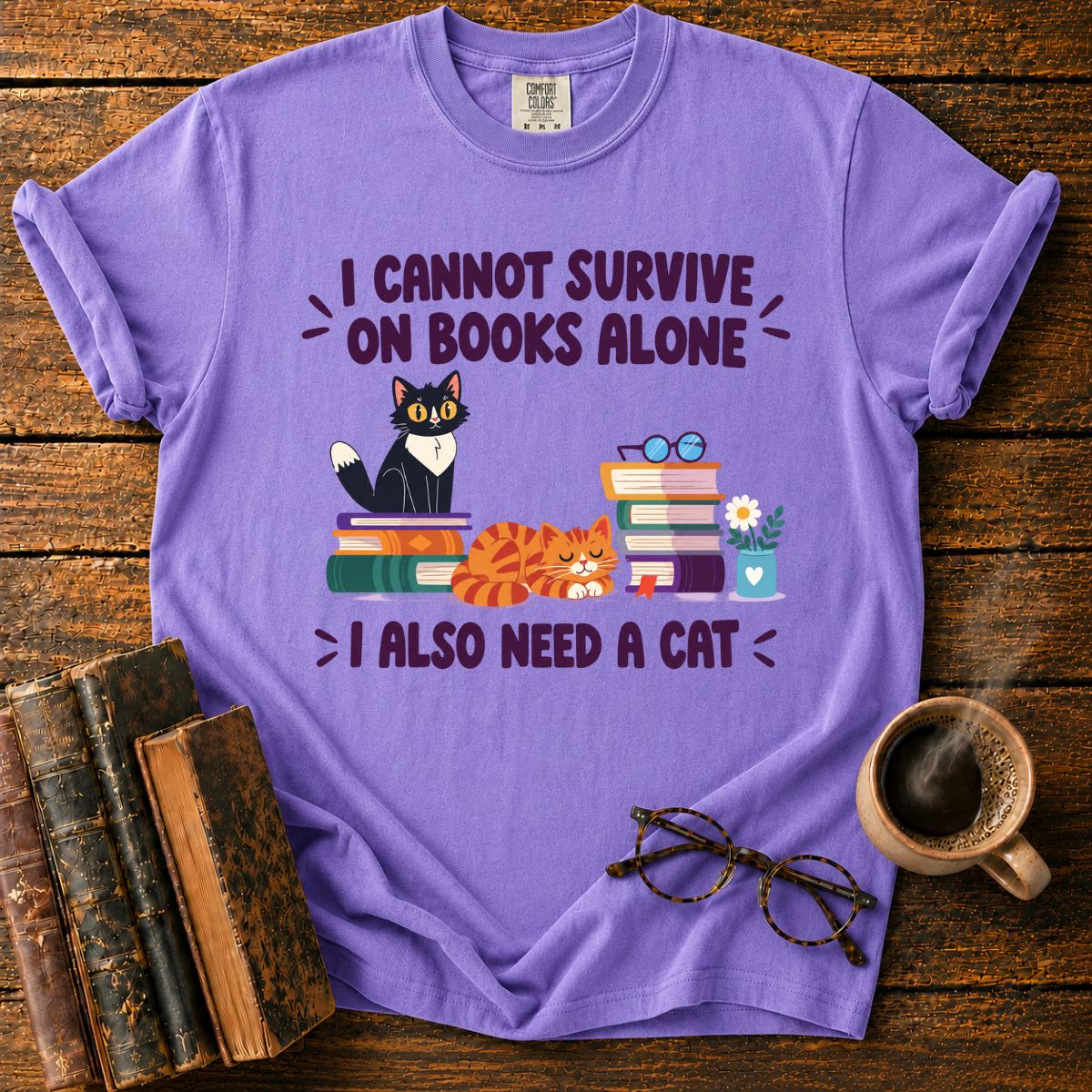 Books and Cats Lover Funny T-Shirt