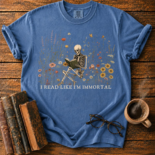 Immortal Reader in a Wildflower T-Shirt