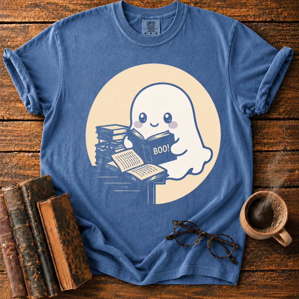 Kawaii Ghost Reading Books T-Shirt