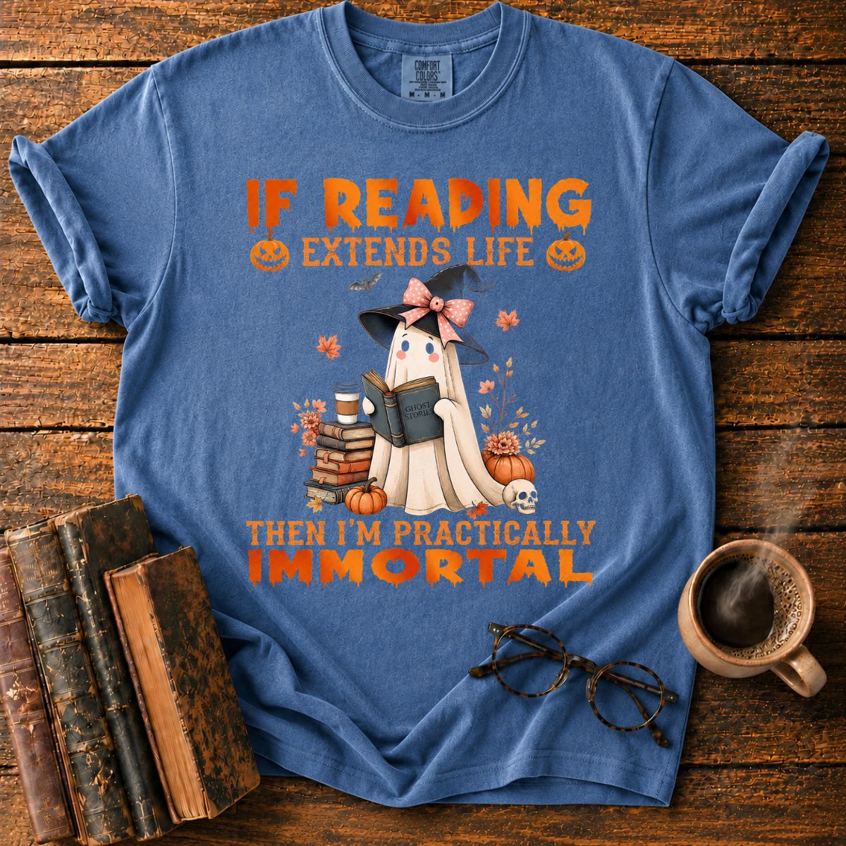 Cute Ghost Reading Halloween T-Shirt