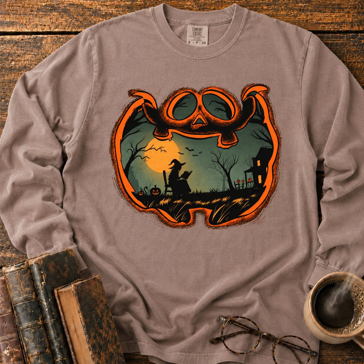 Witch Reading Jack O Lantern LS T-Shirt