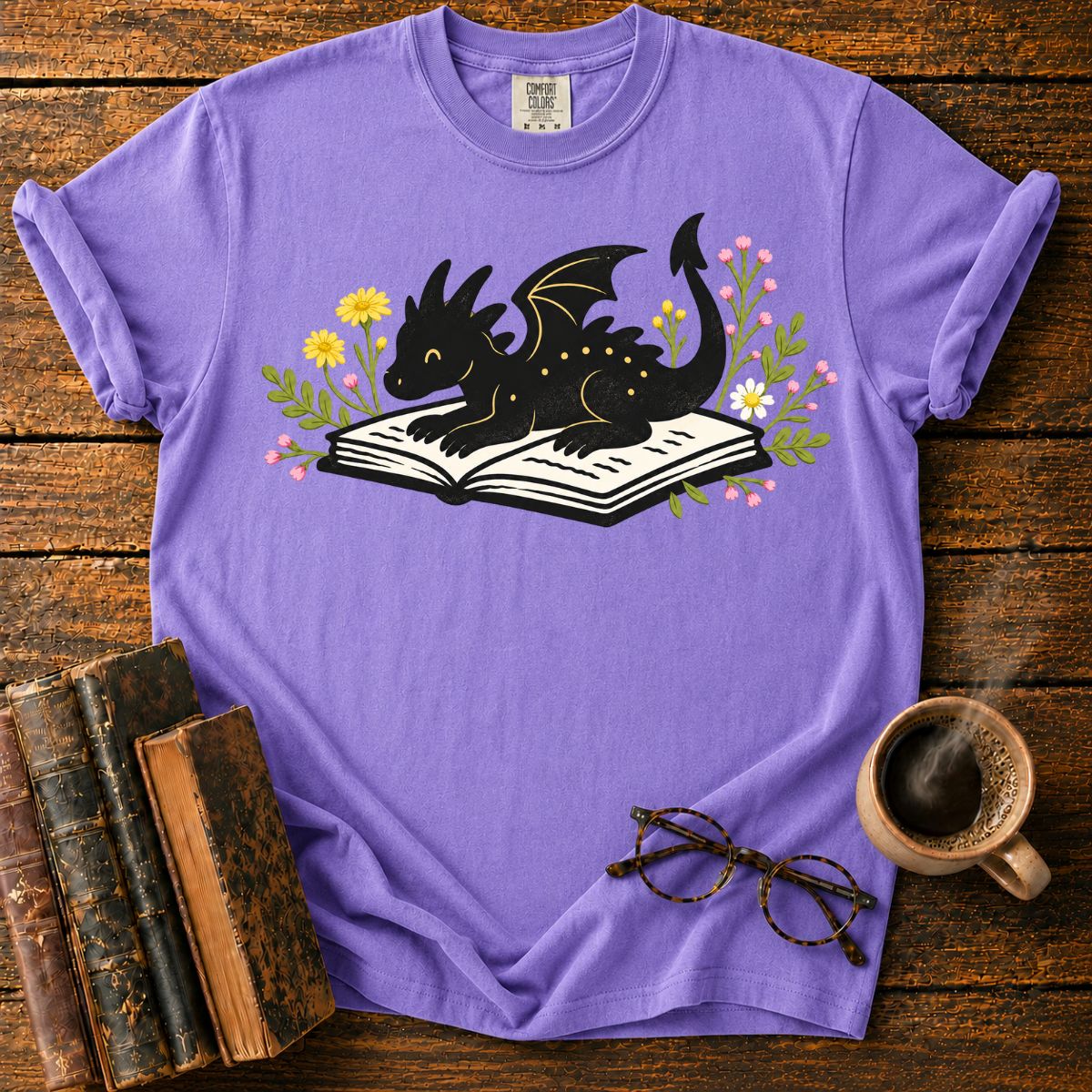 Dragon Reading Among Flowers T-Shirt