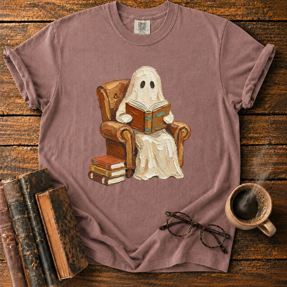 Oil Painting Ghost Reading Armchair T-Shirt