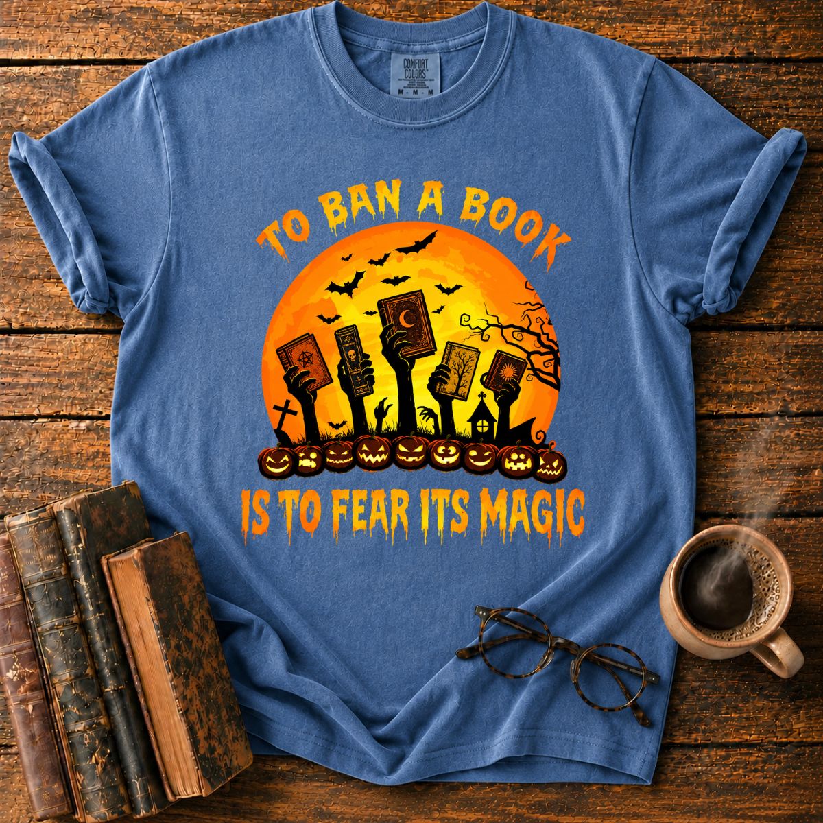 Zombie Hands Raise Haunted Books T-Shirt