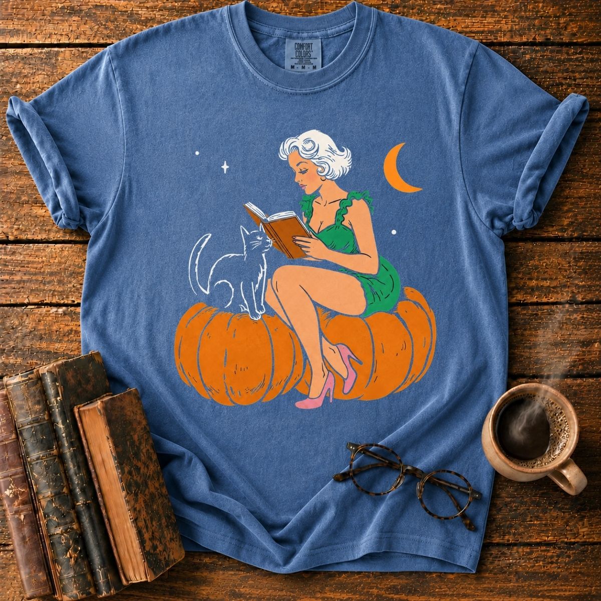 Retro Pumpkin Moonlight Reader T-Shirt