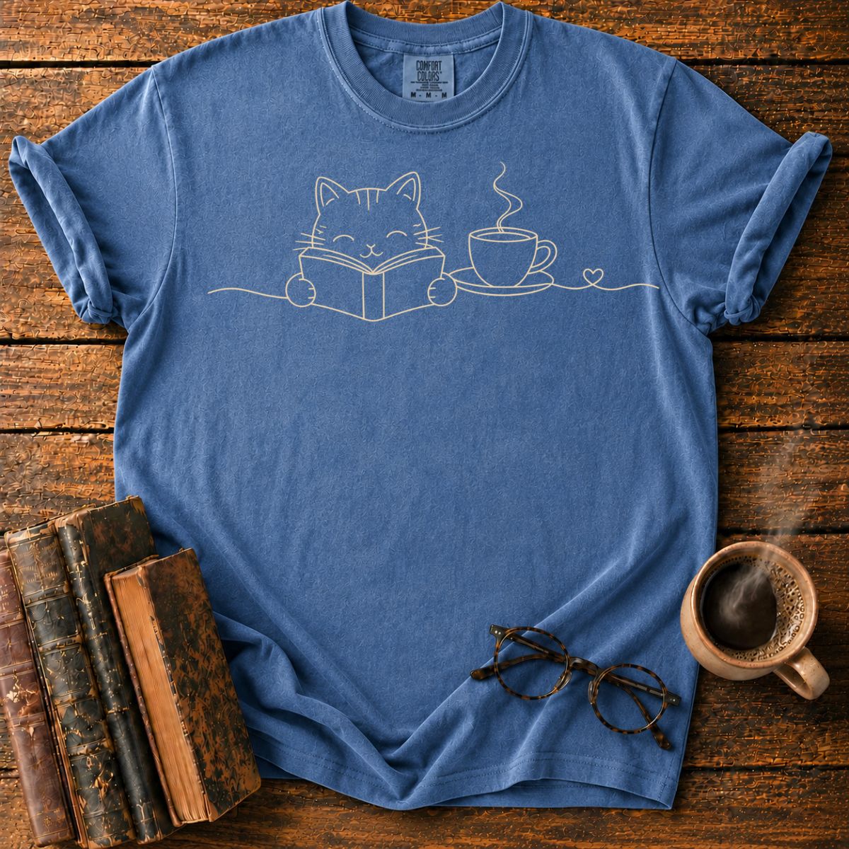 Cozy Cat Reading with Tea T-Shirt