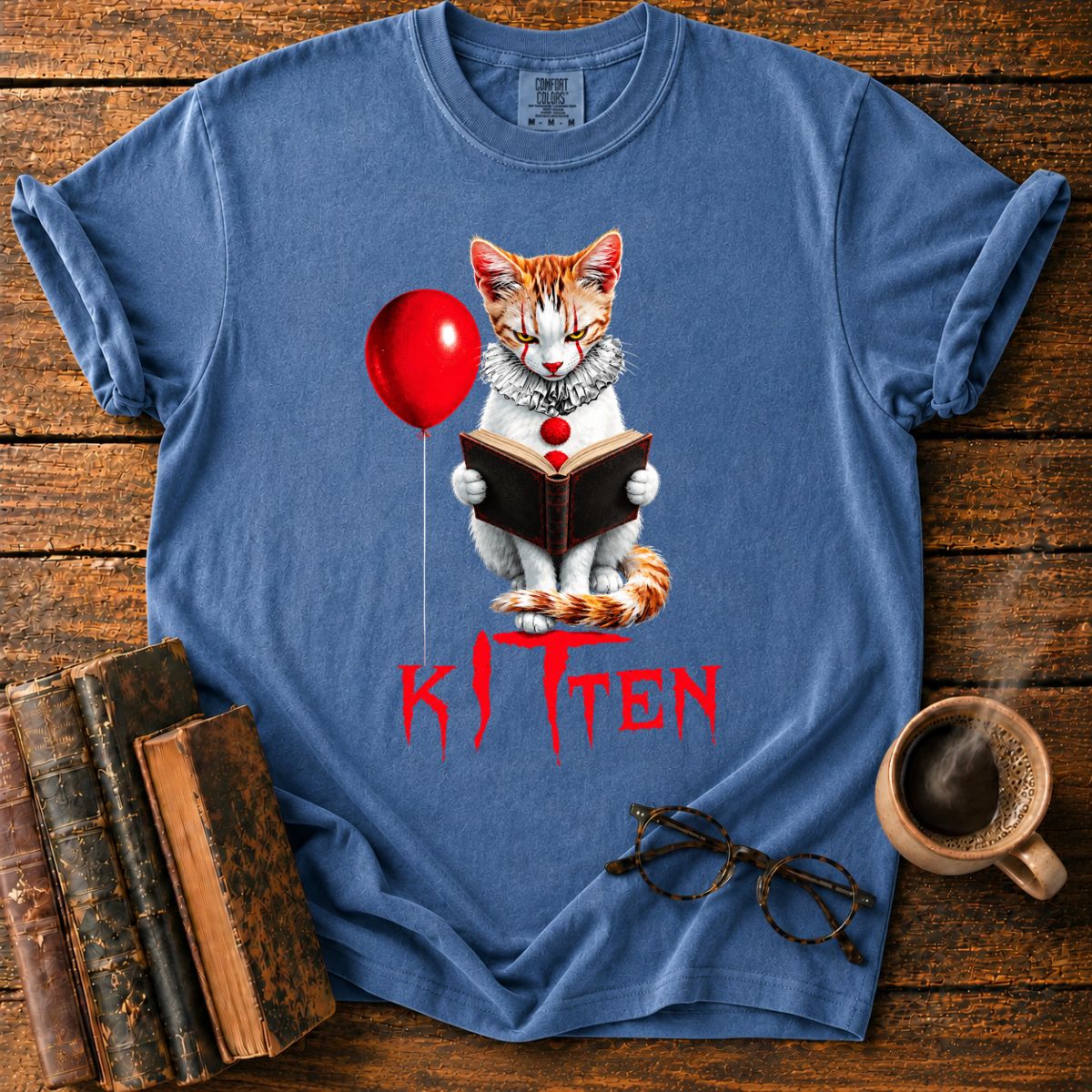 Clown Cat Reading a Vintage Book T-Shirt