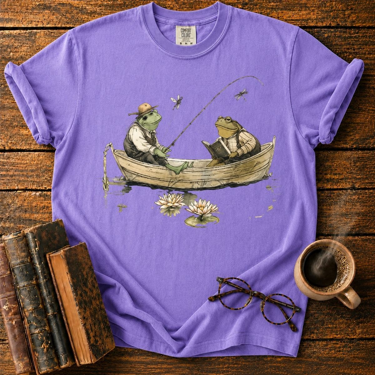 Storybook Frogs Drifting on Lily Pond T-Shirt