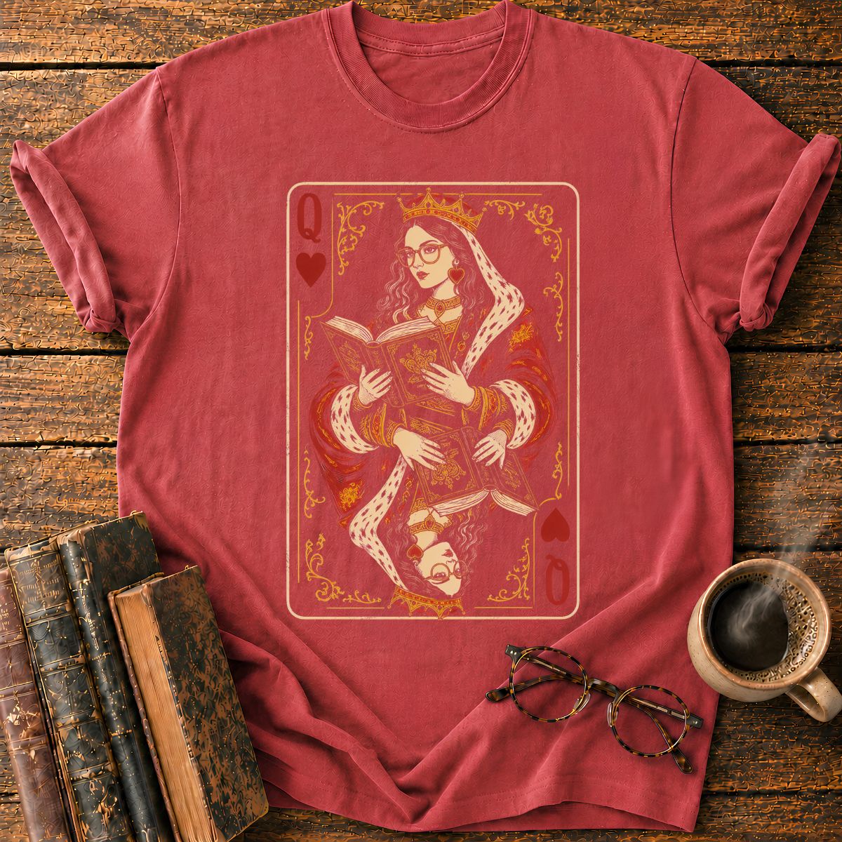 Queen of Hearts Reading Antique Book T-Shirt