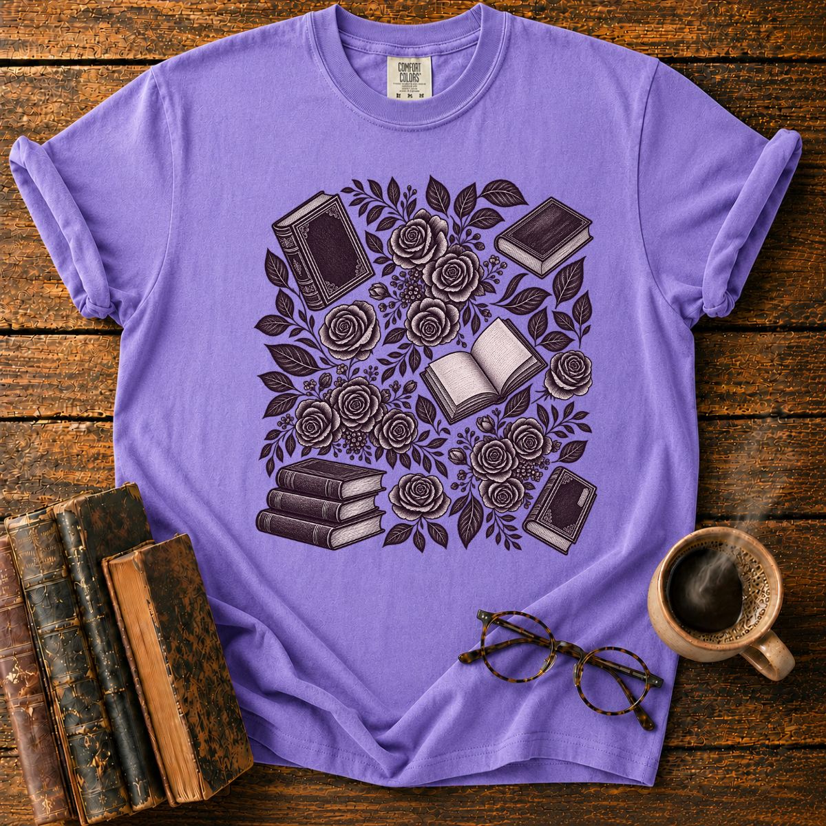 Inkbound Roses and Vintage Books T-Shirt