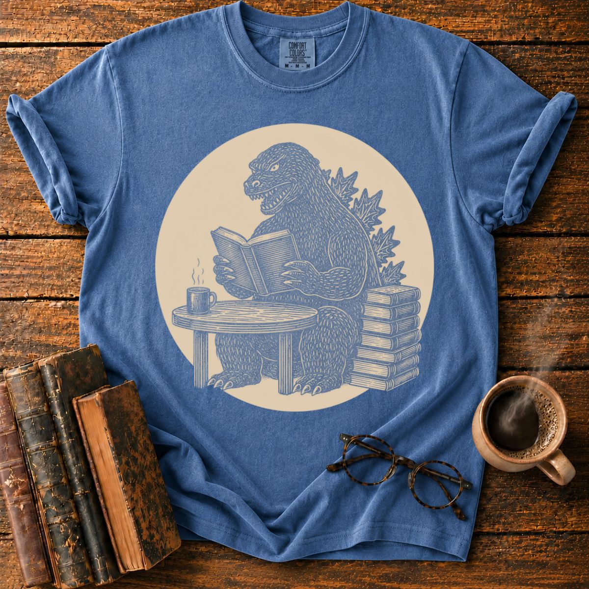 Kaiju Reading in a Cozy Study T-Shirt