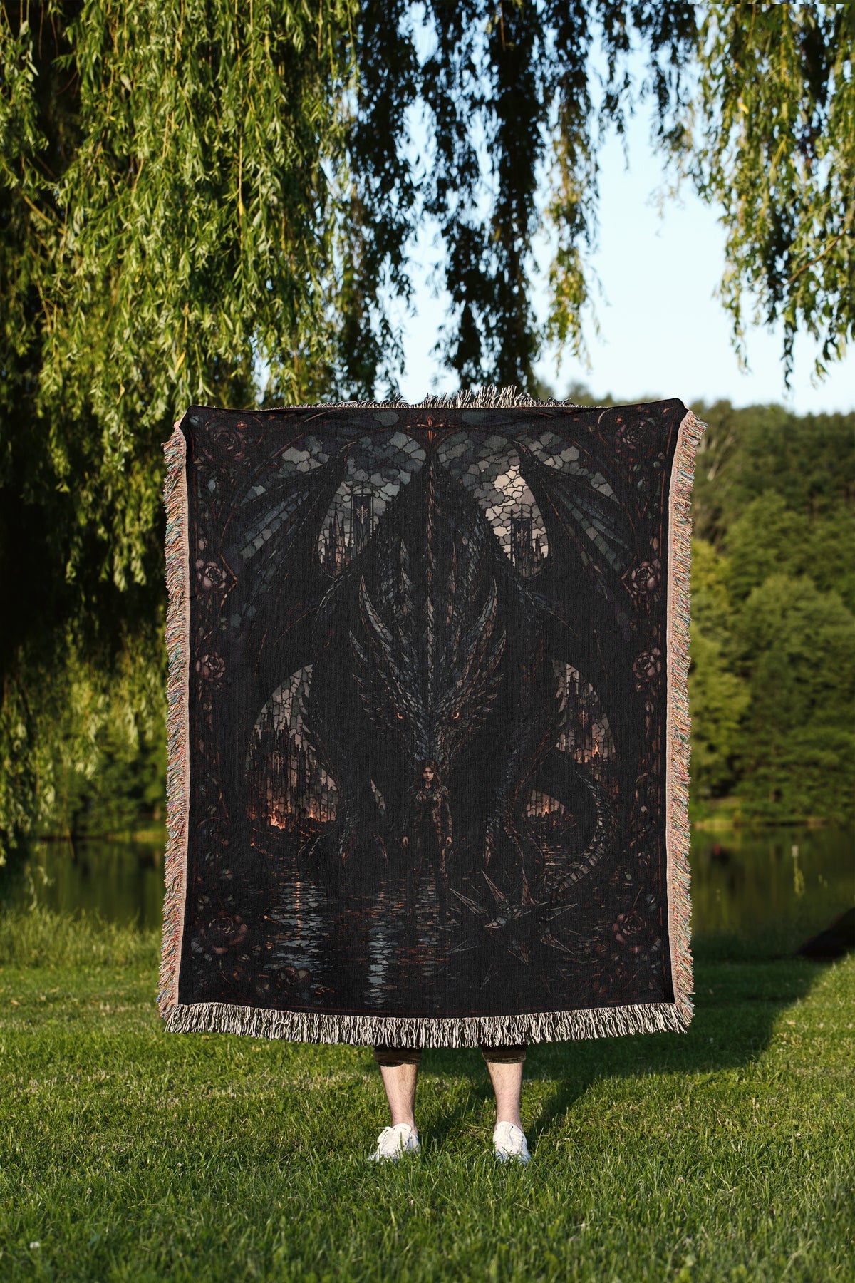 Shadow Dragon Woven Throw Blanket