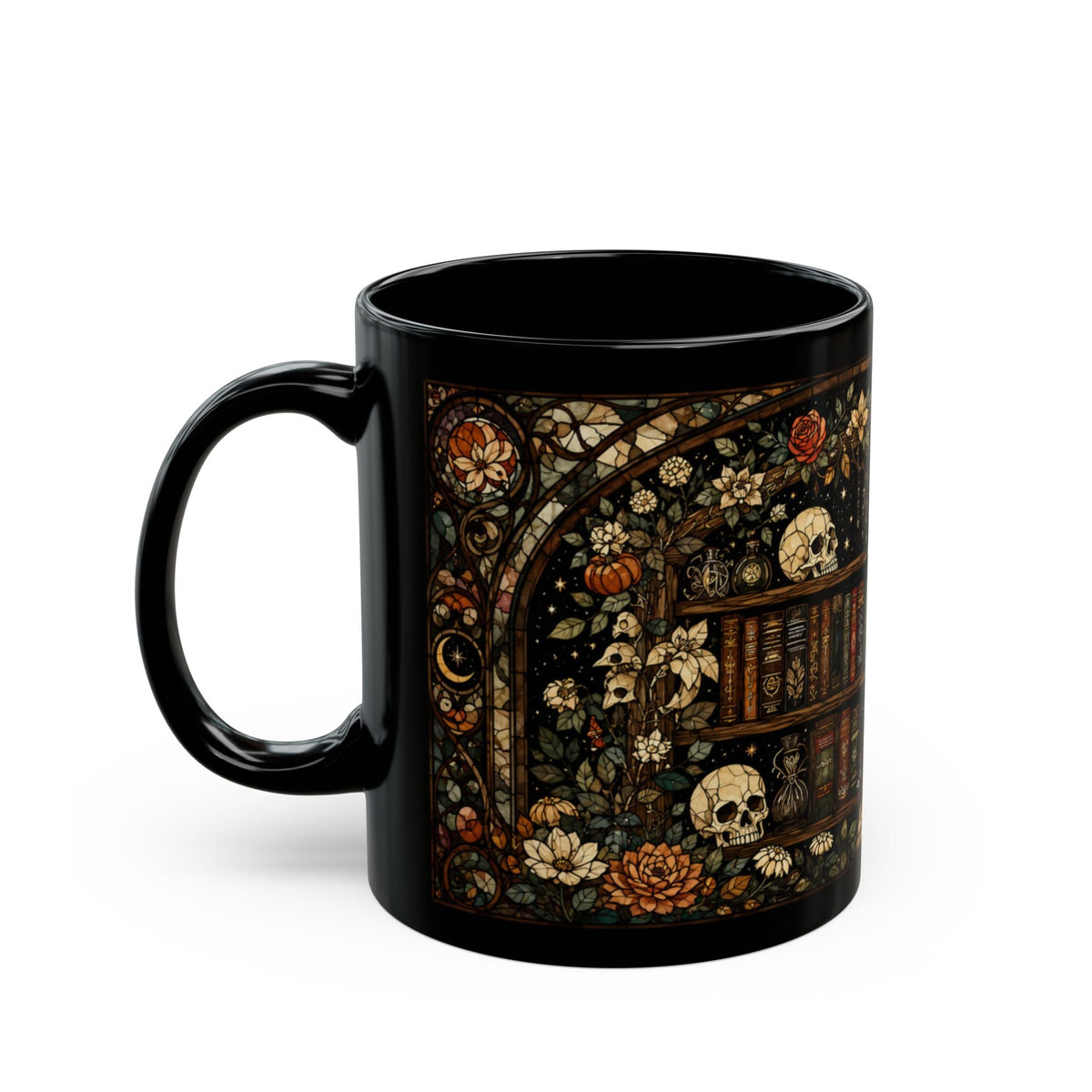 Dark Academia Bookshelf Stained Glass Mug