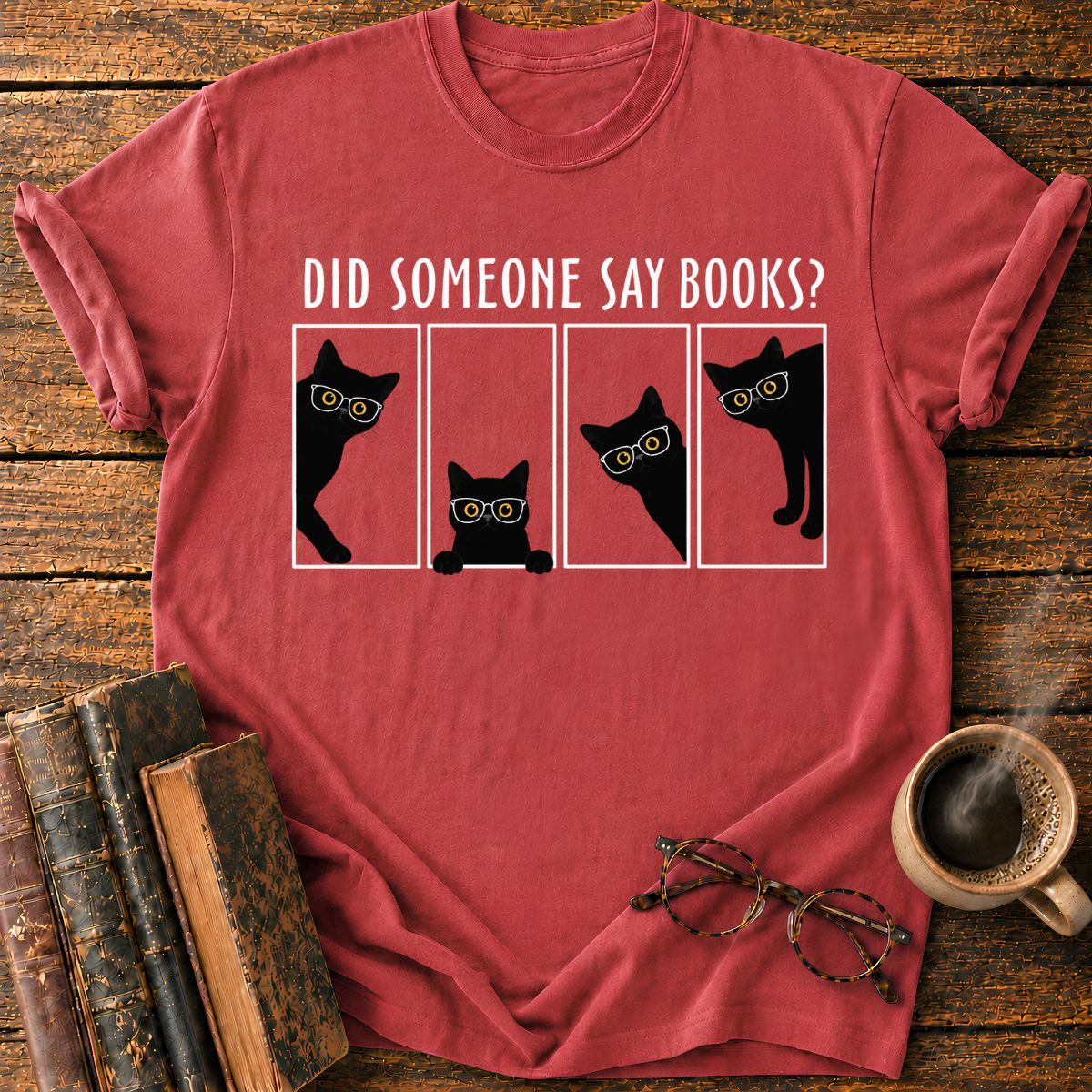Bookish Cats in Comic Panels T-Shirt