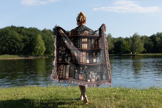 Vintage Bookshelf Woven Blanket