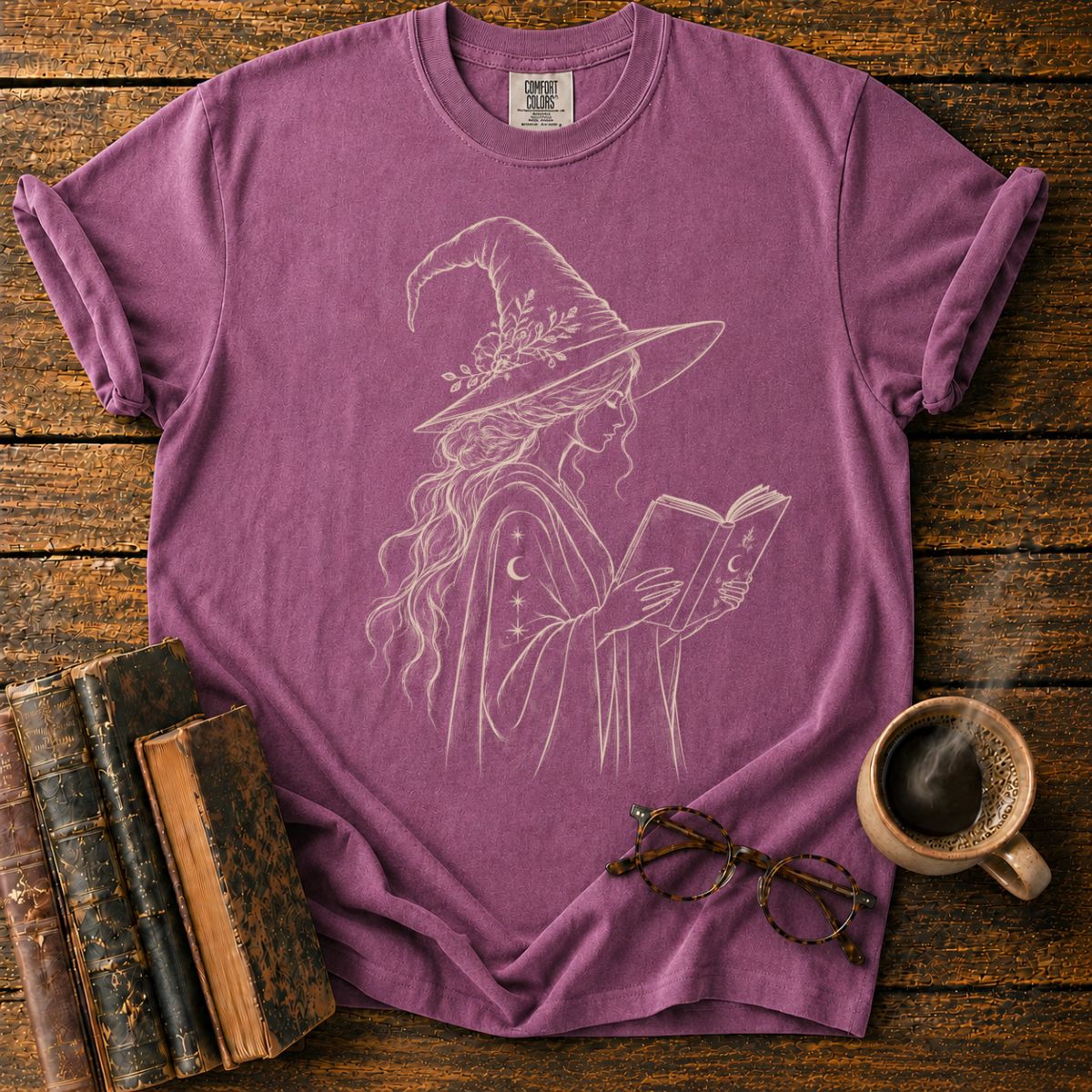 Mystical Witch Reading Under Starlight T-Shirt