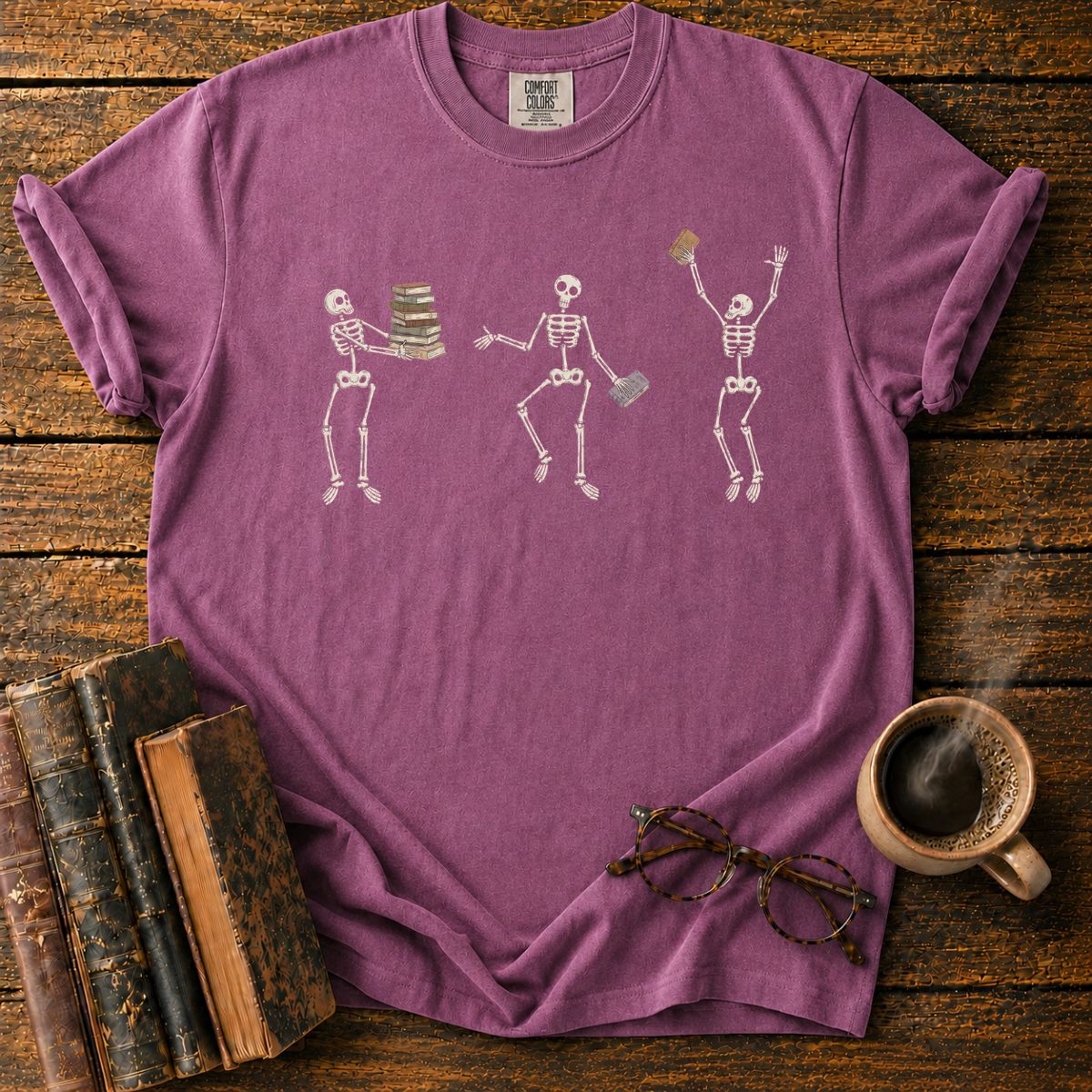 Dancing Skeletons with Books T-Shirt