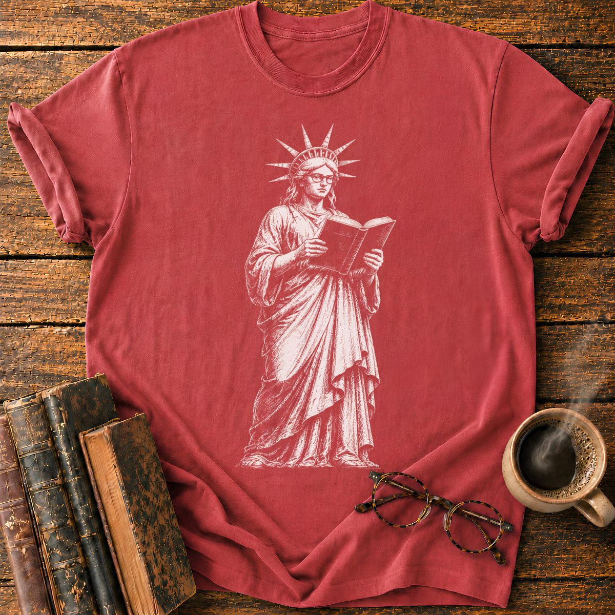 Engraved Liberty Reading a Book T-Shirt