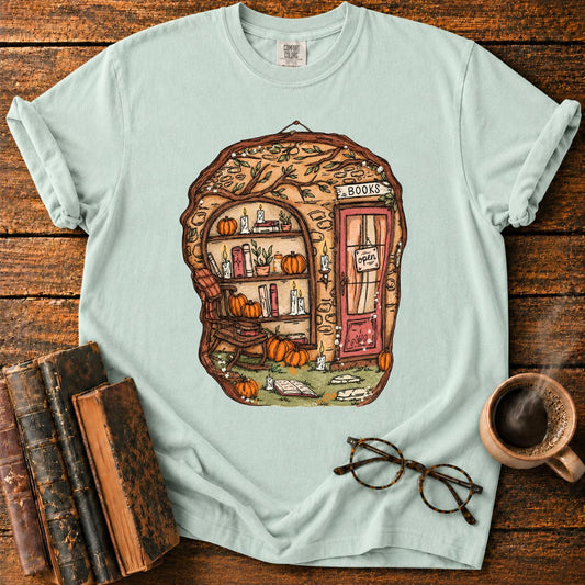 Whimsical Autumn Treehouse Bookstore T-Shirt